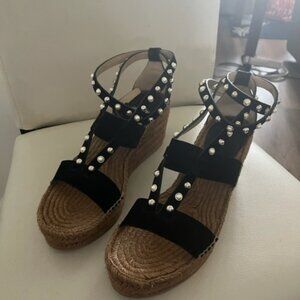 Jimmy Choo- Danica Black Suede Wedge with Pearls and Studs- 11M